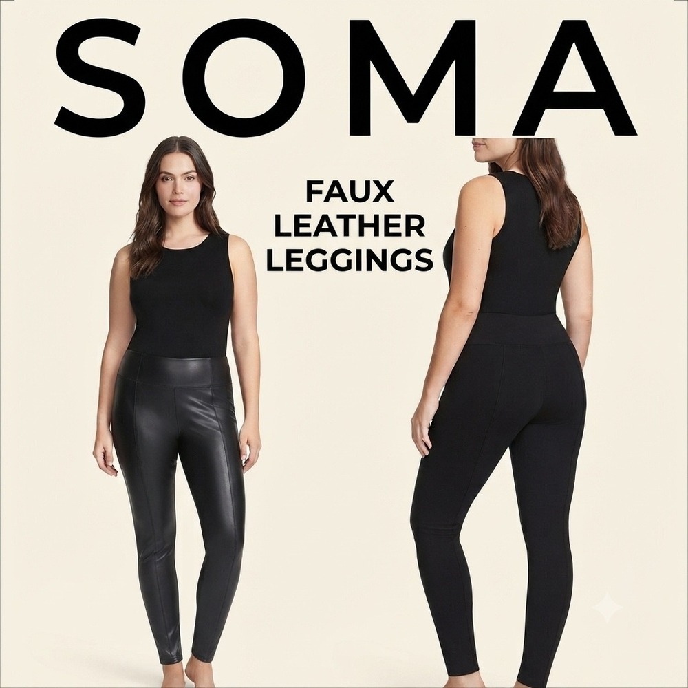 Soma Smoothing Faux Leather Ponte Leggings Black High Waisted Slim Fit Womens S